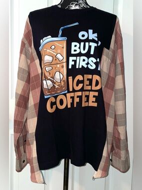 OK, But First Iced Coffee - Upcycled Shirt L/XL